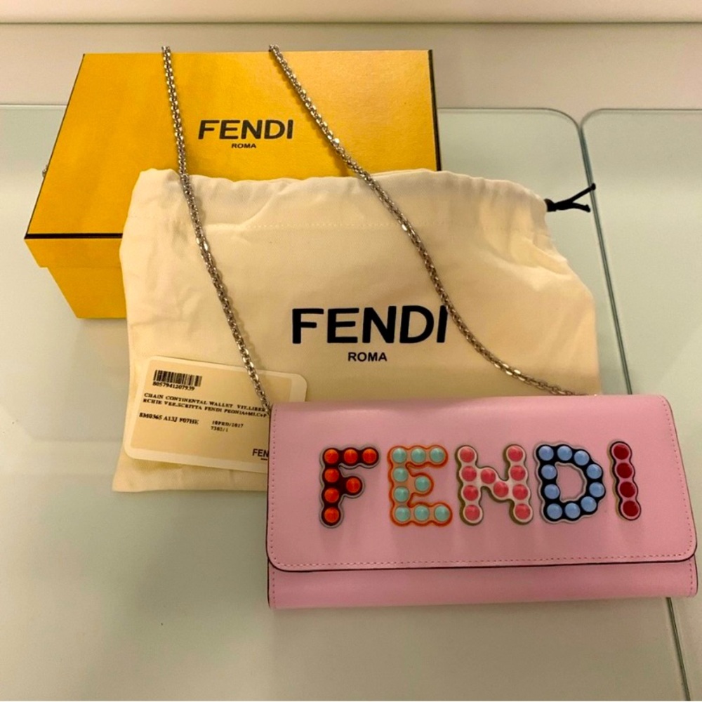 Fendi chain continental wallet with colorful studs